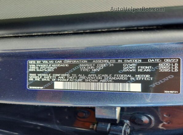 YV4062JF4R1154616 2024 VOLVO XC90 Blue Widok wnętrza 360 stopni