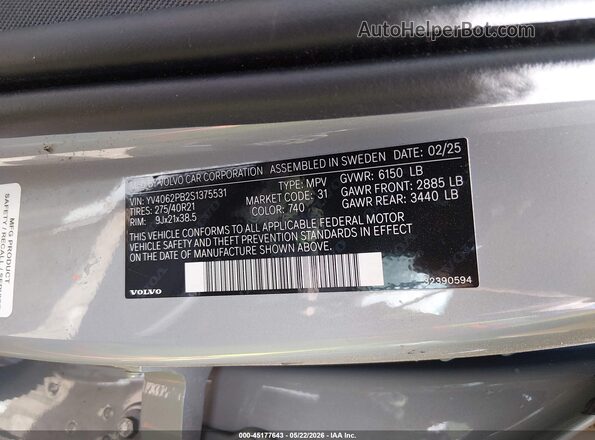 YV4062PB2S1375531 2025 VOLVO XC90 Gray Widok komory silnika