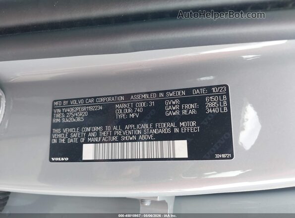 YV4062PE6R1192234 2024 VOLVO XC90 Gray 