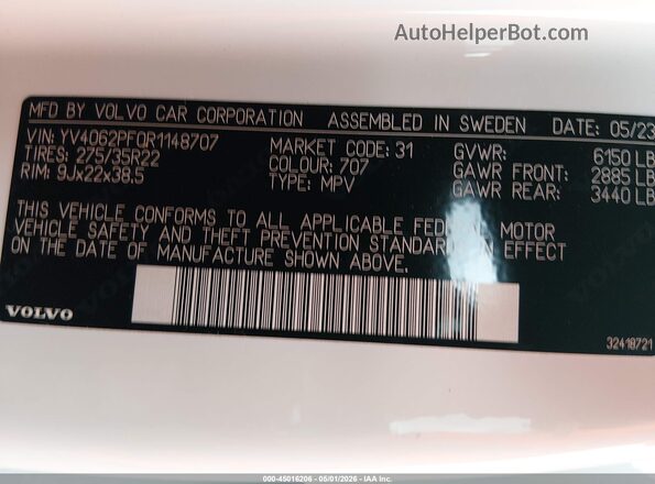 YV4062PF0R1148707 2024 VOLVO XC90 Белый Вид подкапотного пространства
