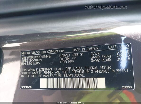 YV4062PN7P1992487 2023 VOLVO XC90 Gray Widok komory silnika
