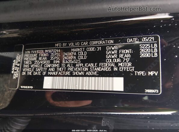 YV4102DL1M1870244 2021 VOLVO XC60 Black Widok komory silnika