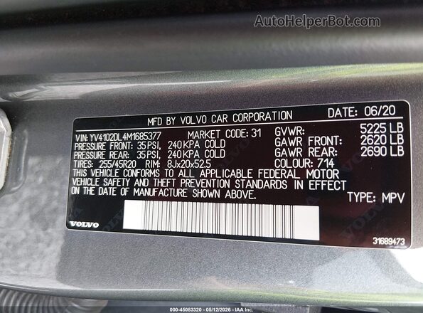 YV4102DL4M1685377 2021 VOLVO XC60 Gray 