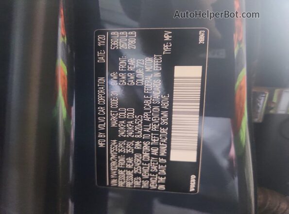 YV4102RK7M1755244 2021 VOLVO XC60 Charcoal VIN կոդի պիտակի տեսք