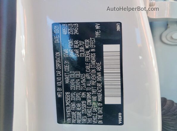 YV4162UL2M2565618 2021 VOLVO XC40 White VIN կոդի պիտակի տեսք