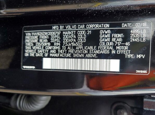 YV4162XZXK2006797 2019 VOLVO XC40 Black 
