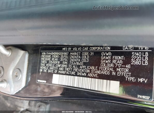 YV440MDR6H2091967 2017 VOLVO XC60 Black Вид підкапотного простору