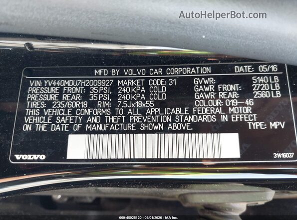YV440MDU7H2009927 2017 VOLVO XC60 Black Widok komory silnika
