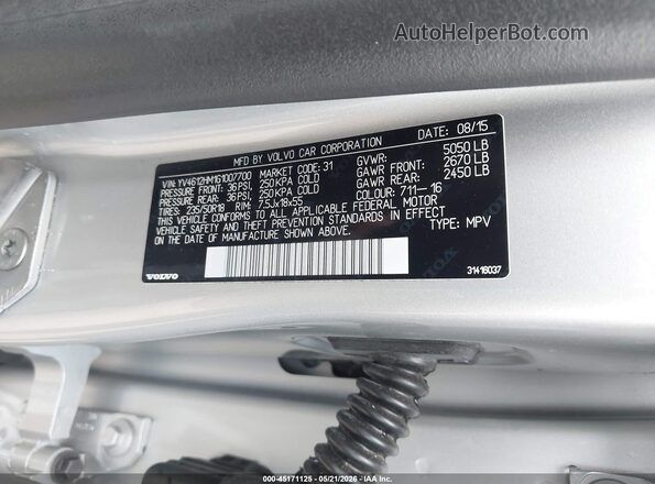 YV4612HM1G1007700 2016 VOLVO V60 CROSS COUNTRY Silver ძრავის განყოფილების ხედი