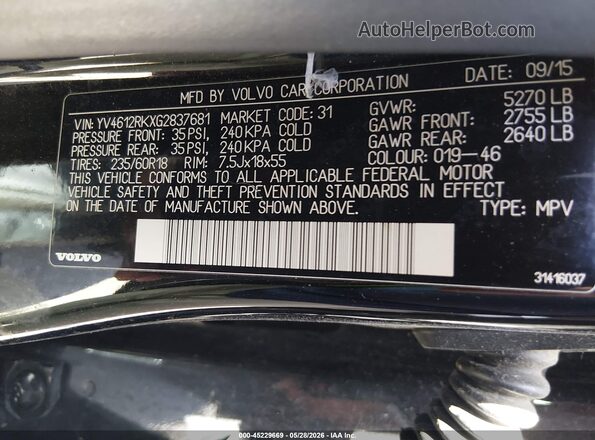 YV4612RKXG2837681 2016 VOLVO XC60 Черный Вид подкапотного пространства