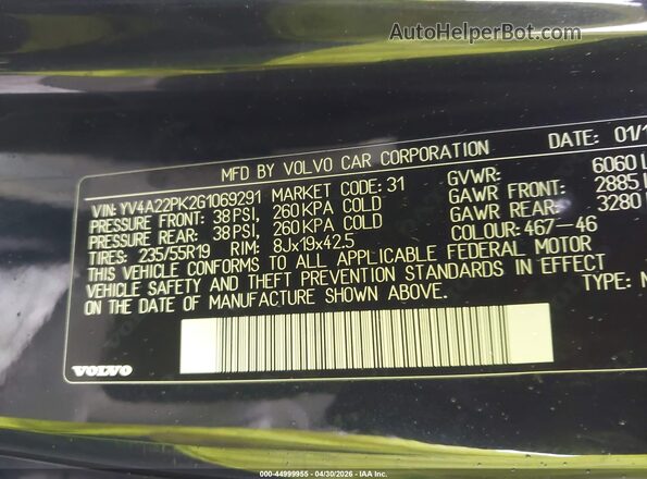 YV4A22PK2G1069291 2016 VOLVO XC90 Blue Widok komory silnika