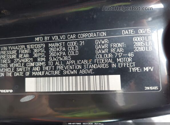 YV4A22PL1G1013979 2016 VOLVO XC90 Black Вид підкапотного простору