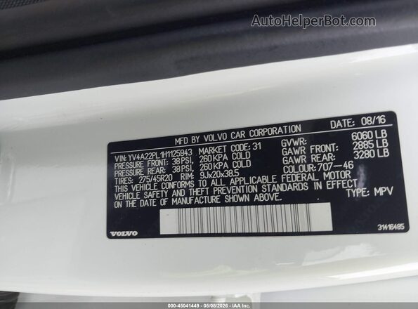 YV4A22PL1H1125943 2017 VOLVO XC90 White Вид підкапотного простору
