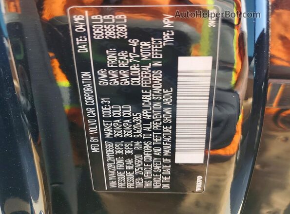 YV4A22PL2H1106687 2017 VOLVO XC90 Черный Вид наклейки с VIN-кодом