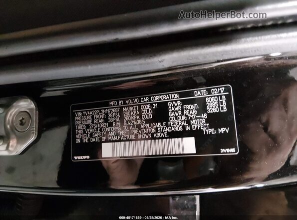 YV4A22PL2H1172687 2017 VOLVO XC90 Black Engine compartment view