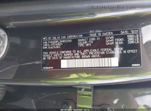 YV4A22PL2N1823330 2022 VOLVO XC90 Gray ძრავის განყოფილების ხედი