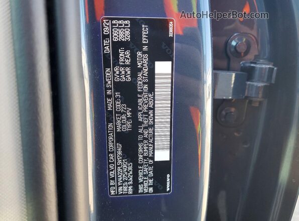 YV4A22PL5N1798407 2022 VOLVO XC90 Blue Vista de la etiqueta del VIN