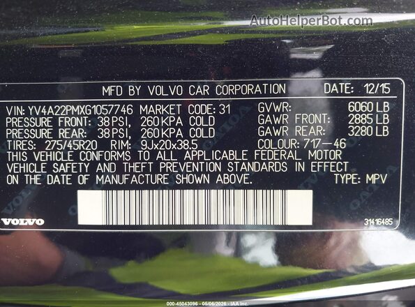 YV4A22PMXG1057746 2016 VOLVO XC90 Black 