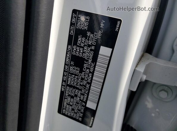 YV4BR0DL3J1010159 2018 VOLVO XC60 White Vista de la etiqueta del VIN