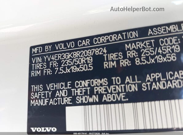 YV4ER3GK8R2097824 2024 VOLVO C40 RECHARGE PURE ELECTRIC White Widok komory silnika