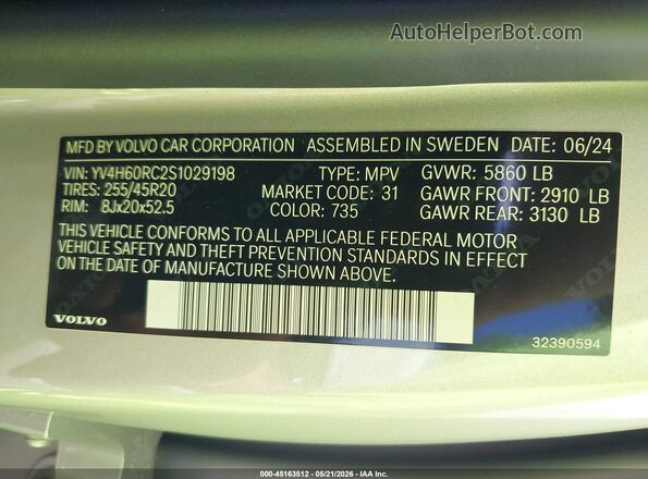 YV4H60RC2S1029198 2025 VOLVO XC60 PLUG-IN HYBRID Silver Widok komory silnika