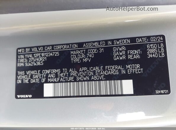 YV4L12PE1R1234725 2024 VOLVO XC90 Gray 