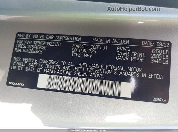 YV4L12PK6P1923176 2023 VOLVO XC90 Серебряный Вид подкапотного пространства