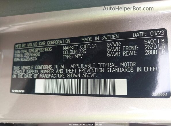 YV4L12RE9P1321606 2023 VOLVO XC60 Champagne Շարժիչի բաժամունքի տեսք