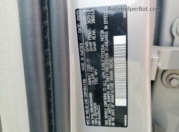 YV4L12RK4N1064888 2022 VOLVO XC60 Silver Engine compartment view