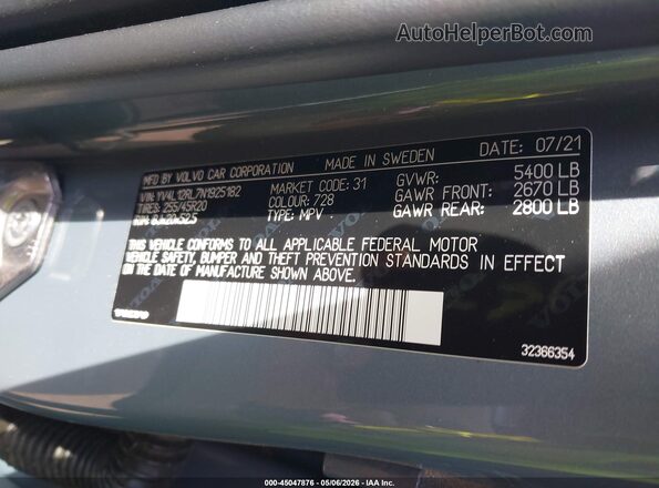 YV4L12RL7N1925182 2022 VOLVO XC60 Gray Engine compartment view