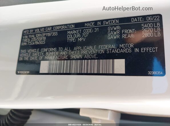 YV4L12RV2P1197355 2023 VOLVO XC60 White Շարժիչի բաժամունքի տեսք