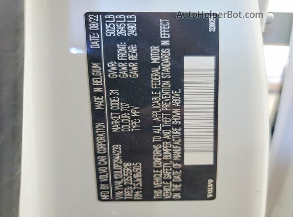 YV4L12UL0P2944239 2023 VOLVO XC40 White Widok wnętrza 360 stopni