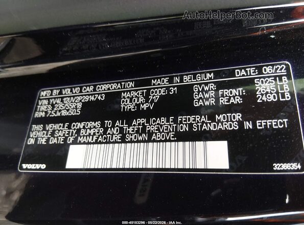 YV4L12UV2P2914743 2023 VOLVO XC40 Black Engine compartment view