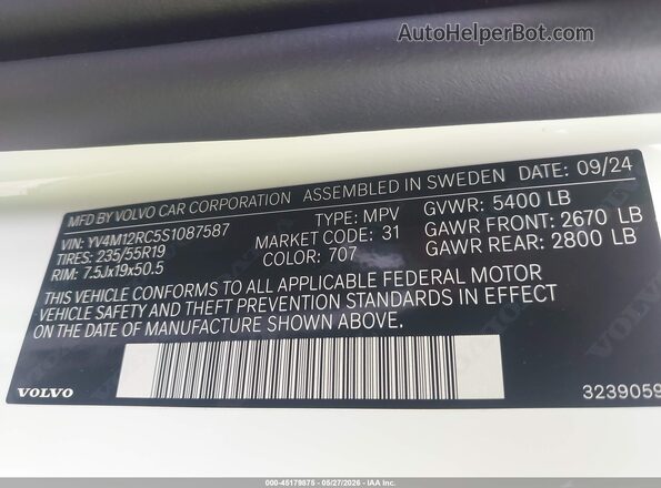 YV4M12RC5S1087587 2025 VOLVO XC60 White Շարժիչի բաժամունքի տեսք