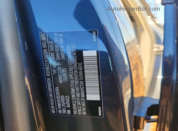 YV4M12RC9S1027974 2025 VOLVO XC60 Gray VIN sticker view