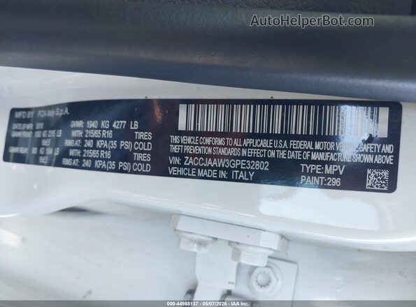 ZACCJAAW3GPE32802 2016 JEEP RENEGADE Белый Вид подкапотного пространства