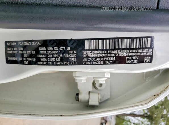 ZACCJABB0JPH05195 2018 JEEP RENEGADE White 