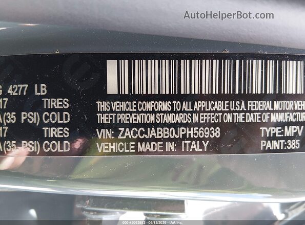ZACCJABB0JPH56938 2018 JEEP RENEGADE Blue Vista del compartimento del motor