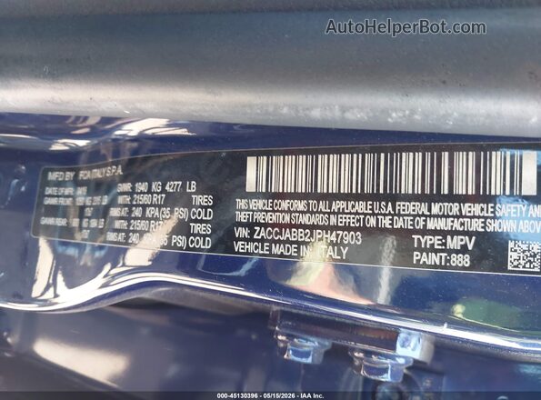 ZACCJABB2JPH47903 2018 JEEP RENEGADE Blue Engine compartment view