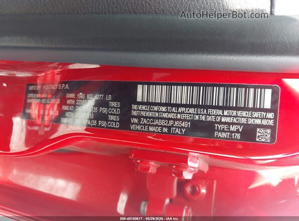ZACCJABB2JPJ65491 2018 JEEP RENEGADE Red Вид підкапотного простору