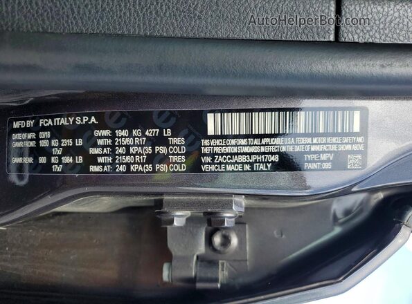 ZACCJABB3JPH17048 2018 JEEP RENEGADE Серый 