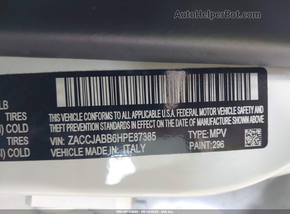 ZACCJABB6HPE87385 2017 JEEP RENEGADE White ძრავის განყოფილების ხედი