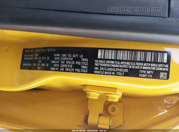 ZACCJABHXJPH93385 2018 JEEP RENEGADE Yellow 