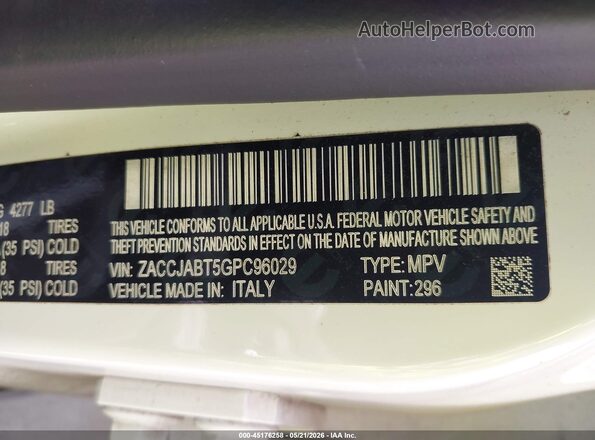 ZACCJABT5GPC96029 2016 JEEP RENEGADE White ძრავის განყოფილების ხედი