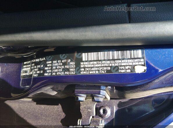 ZACCJABW1GPC69159 2016 JEEP RENEGADE Blue ძრავის განყოფილების ხედი