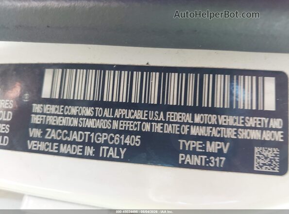 ZACCJADT1GPC61405 2016 JEEP RENEGADE White Vista del compartimento del motor