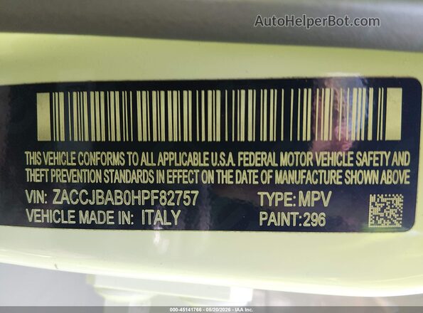 ZACCJBAB0HPF82757 2017 JEEP RENEGADE White Շարժիչի բաժամունքի տեսք