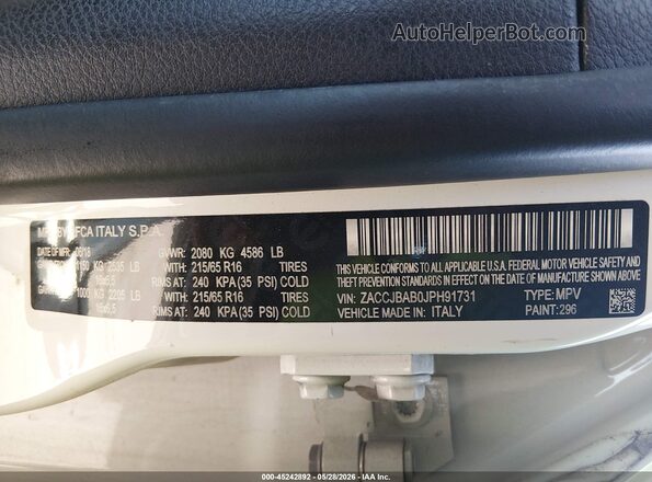 ZACCJBAB0JPH91731 2018 JEEP RENEGADE White Widok komory silnika