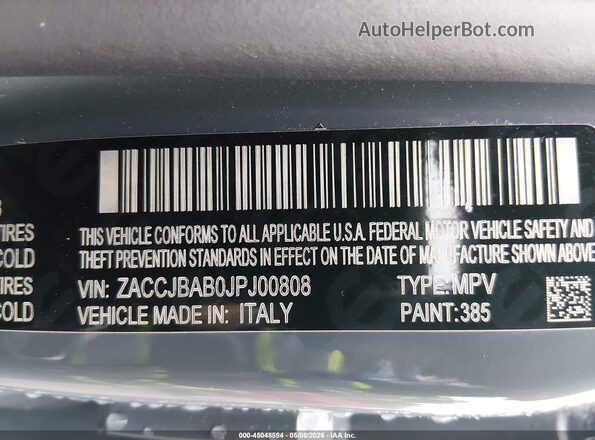 ZACCJBAB0JPJ00808 2018 JEEP RENEGADE Gray Вид підкапотного простору