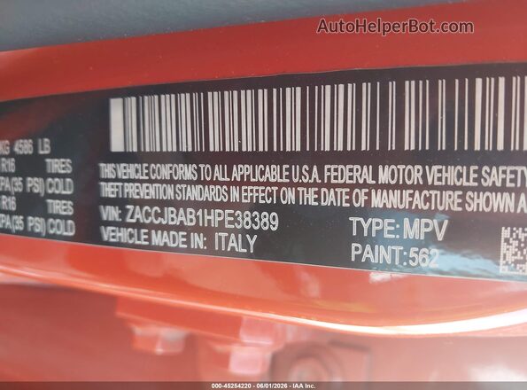 ZACCJBAB1HPE38389 2017 JEEP RENEGADE Orange Вид підкапотного простору